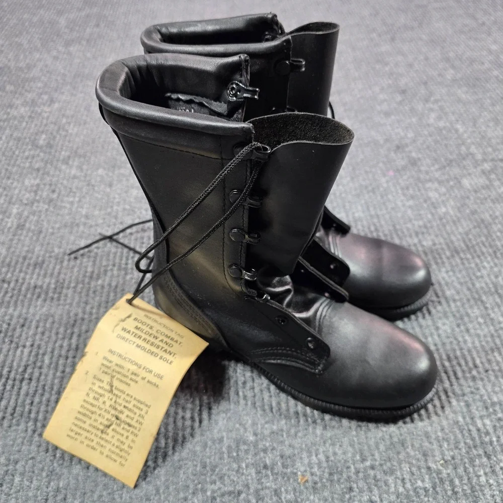 VTG Carolina Boots Mens Size 3D Black Leather Para-Trooper Jump Combat Cap Toe
